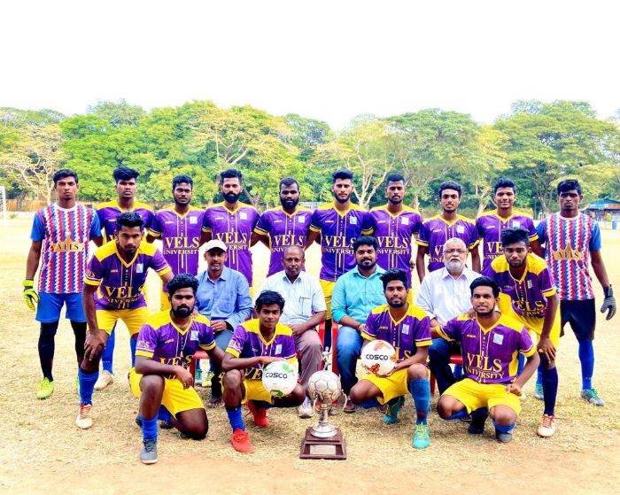 Vels University Football Team has won 21<sup>st</sup> Rev Murphy Memorial Football Tournament, organised by Loyola college, Chennai, on 21 Feb 2020